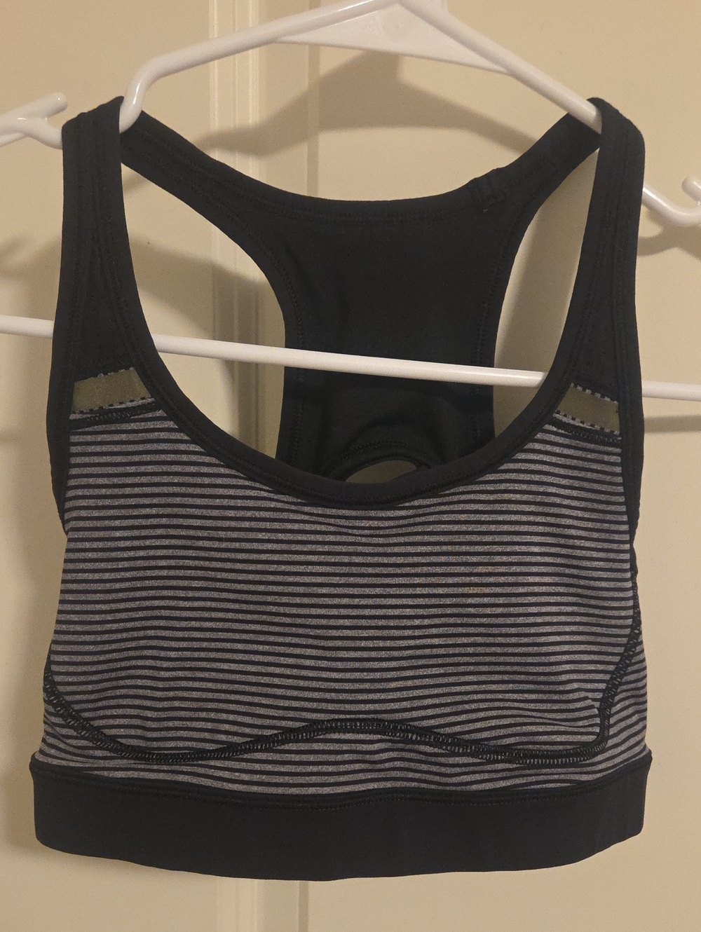 lululemon athletica Black & Gray Striped Crisscross Back Sports Bra